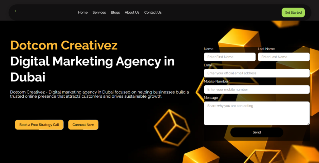 dotcom creativez dubai page - designing and development