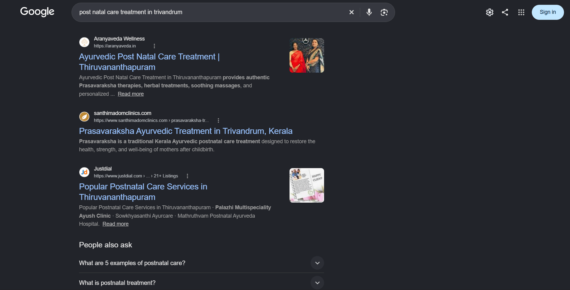 Aranyaveda baseline rankings screenshot before SEO work began